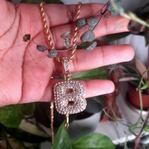 Stainless Steel Plated Gold Letter "B" Pendant Necklace